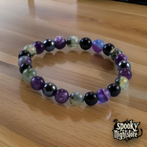 Pulsera de Prehnita amatista hematite fluorita y turmalina